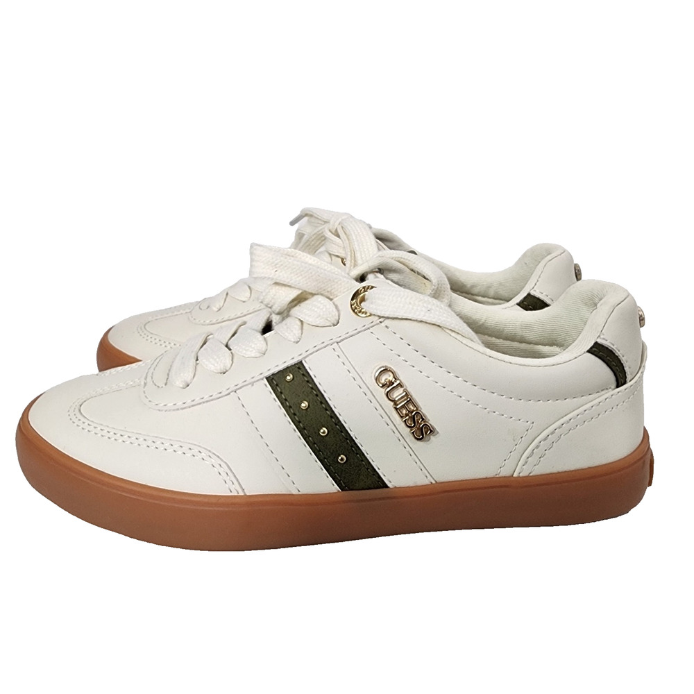 Guess Women Loui Lace Up Sneakers 6M Olive Green Side Stripes Gold Tone Hardware